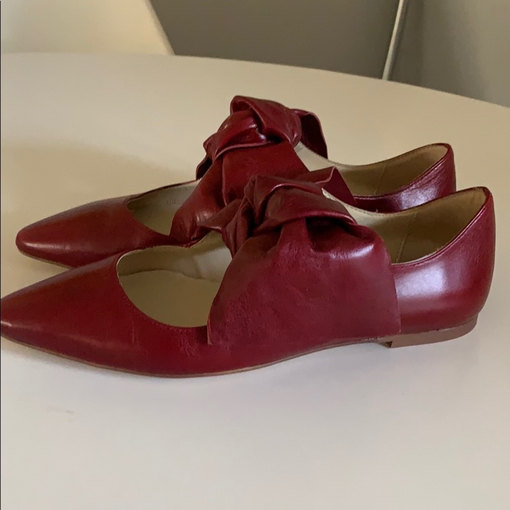 Zara Basic Collection Red Leather Bow Flat Shoes - image 1